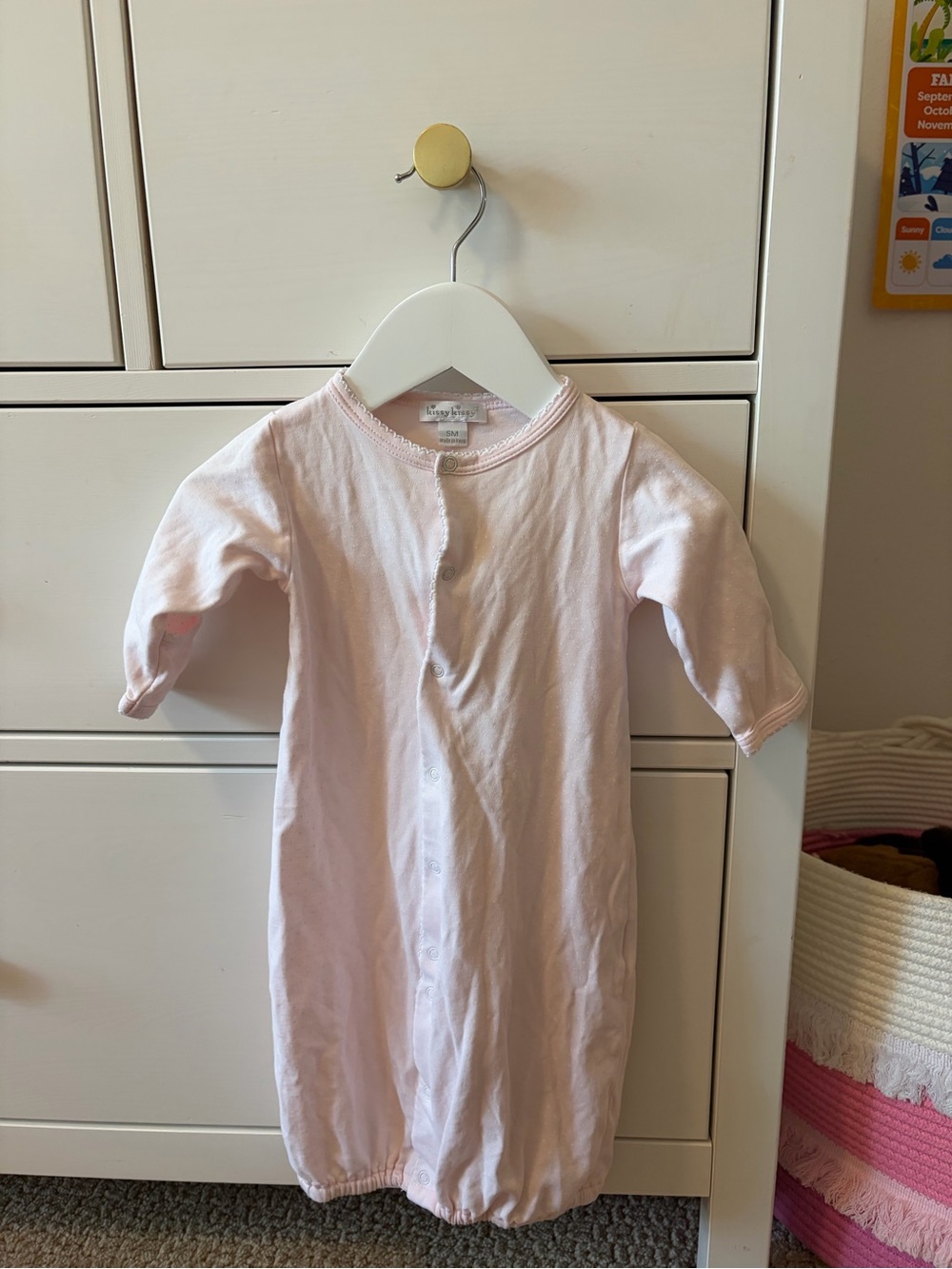 Kissy Kissy Baby Gown Small Pink Polka Dot Pima Cotton Soft